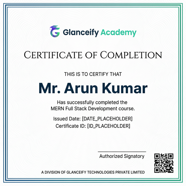 Glanceify Completion Certificate Sample